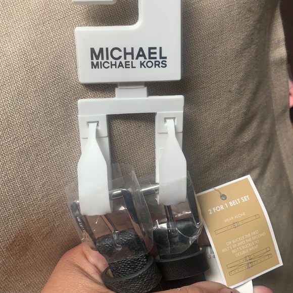 Michael Kors leather 2 belts wear it alone or together brand new with tag - Picture 2 of 4